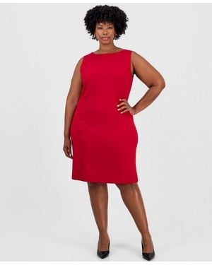 Kasper Plus Size Cap-sleeve Boat Neck Knee-length Dress - Red