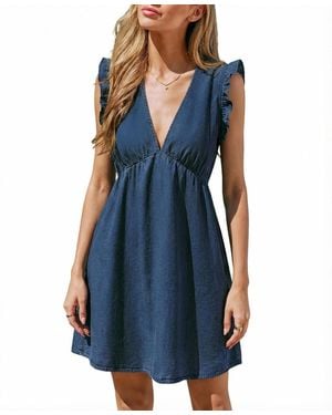 CUPSHE V-neck Ruffle Mini Dress For Beach Vacation - Blue