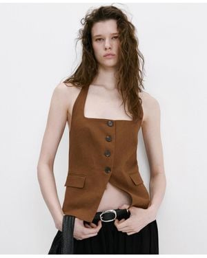 Mango Linen Suit Vest - Brown