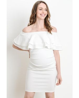 Hello Miss Maternity Off-the-shoulder Bodycon Ruched Mini Dress - White