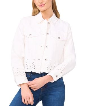 Cece Eyelet Scalloped-hem Denim Jacket - White
