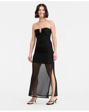 BarIII Hardware-trim Strapless Ruched Dress - Black