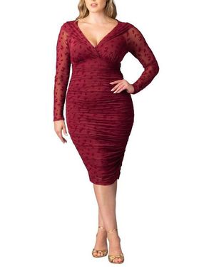 Kiyonna Plus Size Betsey Ruched Body-con Midi Dress - Red