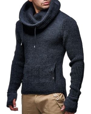 Leif Nelson Cowl Neck Knitted Pullover - Blue