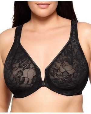 Glamorise Full Figure Plus Size Lacey T-back Front-closure Wonderwire Bra Underwire 9246 - Black