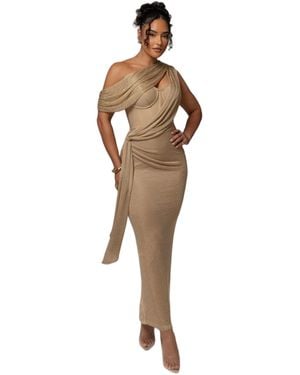 JLUXLABEL Metallic Celestina Draped Maxi Dress - Brown