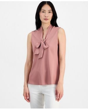 Kasper Sleeveless Tie-neck Top - Pink