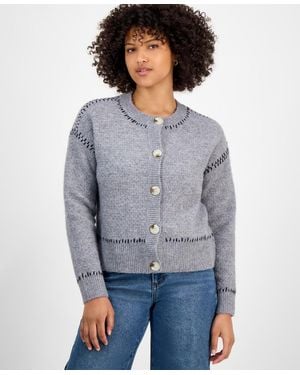 And Now This Petite Whipstitch Button-front Cardigan - Gray