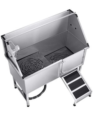 Rui Stainless Steel Dog Washing Station 62 Inch Pet Grooming Tub Hot Cold Faucet - Gray
