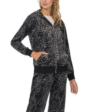 Vince Camuto Velour Animal-print Zip-front Hoodie Jacket - Black