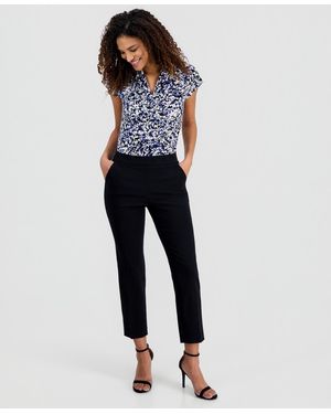 Kasper Stretch Twill Cropped Pull-on Pants - Blue
