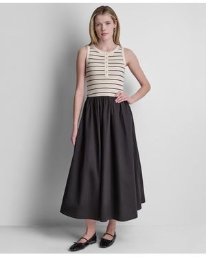 DKNY Rib Henley Tank Maxi Dress - Black
