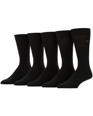 Perry Ellis Script Logo Pattern Flat Knit Socks - Black