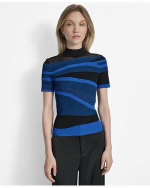 DKNY Printed Mock-neck Short-sleeve Sweater - Blue