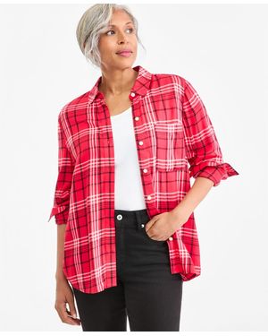 Style & Co. Plaid Button-up Perfect Shirt - Red