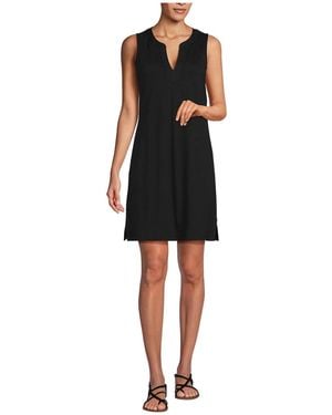Lands' End Tall Cotton Jersey Notch Neck Dress - Black