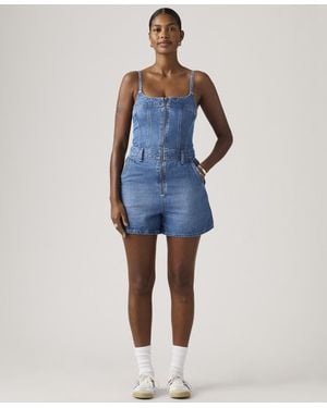 Levi's Jadine Square Neck Front-zip Cotton Romper - Blue
