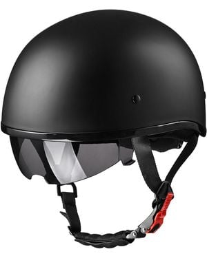 Ahr Half Face Motorcycle Helmet Sun Visor Dot Approved Bike Chopper - Black