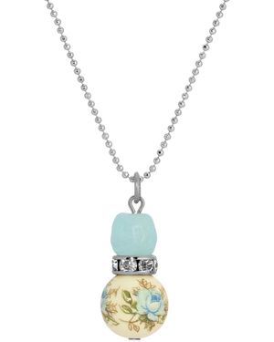 2028 Silver-tone Rose Bead Drop Necklace - Metallic
