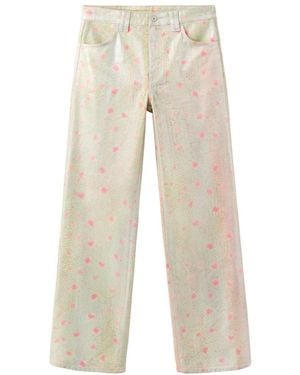 Mango Foil-printed Straight Mid-rise Jeans - White
