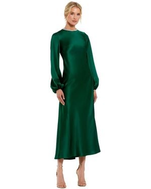Mac Duggal Petite Crystal Embellished High Neck Satin Maxi Dress - Green