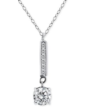 Giani Bernini Round Cubic Zirconia Bar Drop Pendant Necklace - White