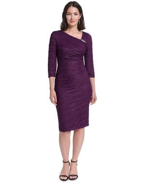 Jessica Howard Elbow Sleeve Asymmetrical Neckline Side Tuck Dress - Purple