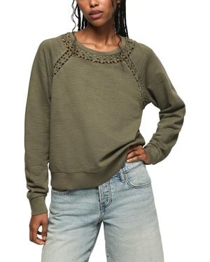 Lucky Brand Lace Trimmed Fleece Crewneck Sweatshirt - Green