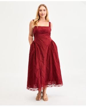 And Now This Plus Cotton Square-neck Maxi Dress - Red
