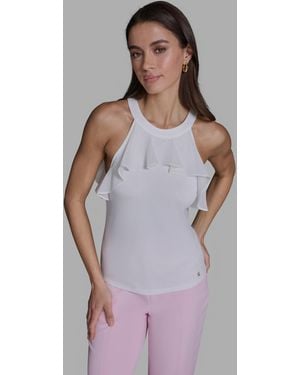 BCBGMAXAZRIA Halter Neck Ruffle Tank Top - Purple