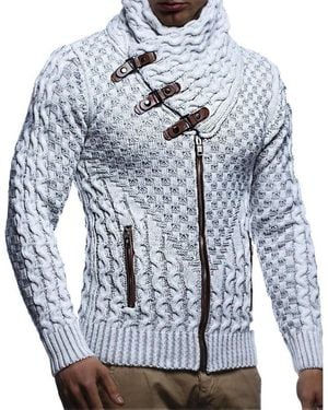 Leif Nelson Knitted Shawl Collar Cardigan - Blue