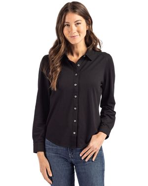 Cutter & Buck Advantage Tri-blend Eco Soft Pique Long Sleeve Knitted Button Up - Black