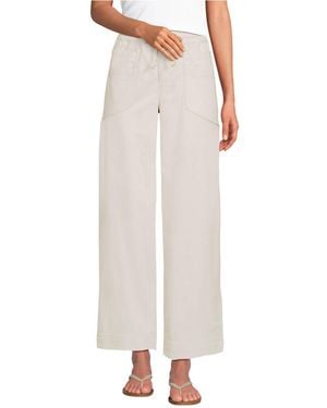 Lands' End Petite Herringbone Chino High Rise Relaxed Straight Drawstring Ankle Pants - White