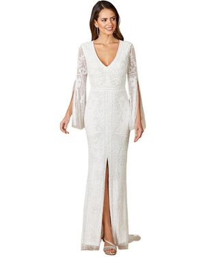 Lara Fallon Long Sleeve Beaded Wedding Gown - White