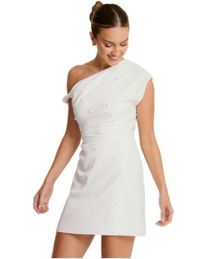 Six Stories Asymmetric Bardot Mini Dress - White