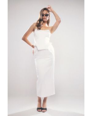 MissPap Premium Bonded Satin Corset Midaxi Dress - White