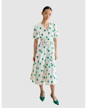Hobbs Barrington Polka Dot Midi Dress - White