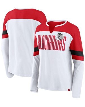 Fanatics White/red Chicago Blackhawks Frozen Long Sleeve Notch Neck T-shirt