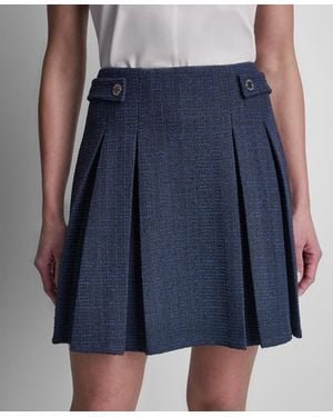 DKNY Waffle Boucle Tweed Pleated Short Skirt - Blue