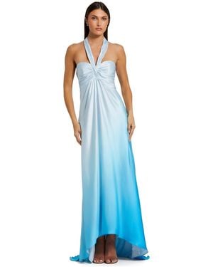 Mac Duggal Charmeuse Tie Halter Neck Ombre Gown - Blue