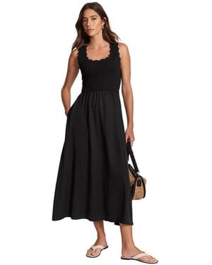 Mint Velvet Scallop Short Sleeve Trim Midi Dress - Black