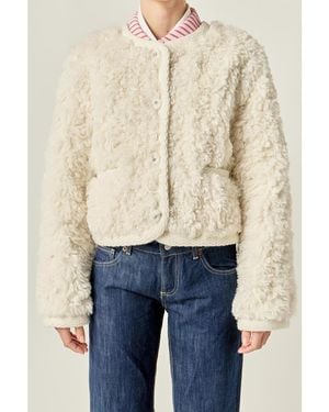 English Factory Knit Trim Teddy Jacket - Blue