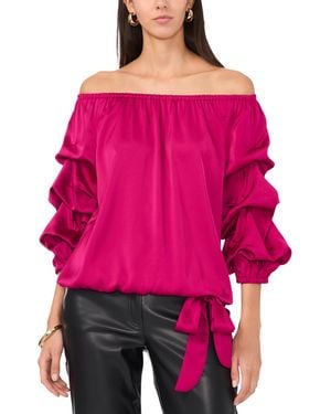 Vince Camuto Satin Off-the-shoulder Bubble 3/4-sleeve Tie-front Blouse - Red