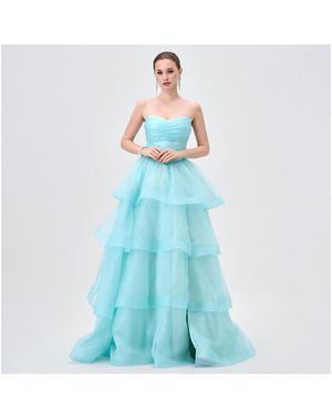 Bariano Tiff Strapless Tiered Ball Gown - Blue