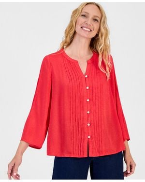Style & Co. Satin Pintuck Bell-sleeve Top - Red