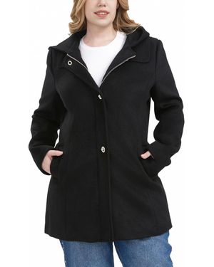 BGSD Plus Size Hooded Wool Blend Coat - Black