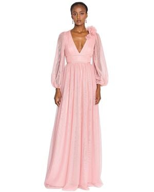 Marchesa Tulle Flower A-line Gown - Pink