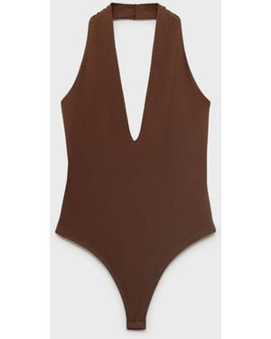Mango V-neck Bodysuit - Brown