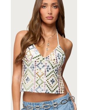Edikted Embroidered Sequin Backless Top - Brown