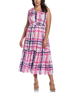 ELLA rafaella Plus Plaid Print V-neck Midi Dress - Red